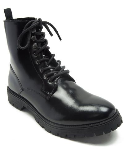 OFF THE HOOK 'lander' Lace Up Glossy Leather Boots - Black