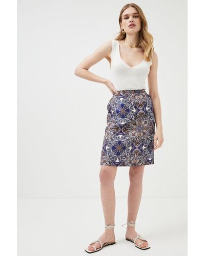 Karen Millen Paisley Linen Viscose Woven Short Skirt - Blue
