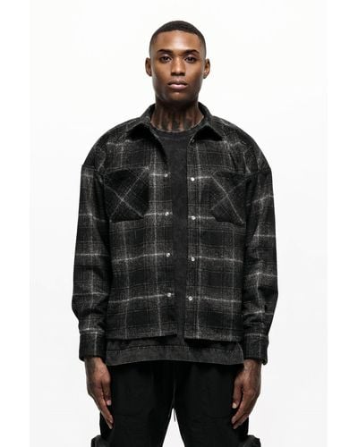 Good For Nothing Wool Blend Check Overshirt - Black