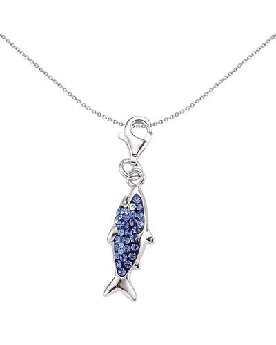 Jewelco London Sterling Silver Blue Crystal Shark Fish Lobster Clasp Link Charm - Cm122blu