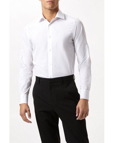 Burton White Long Sleeve Slim Fit Tonal Spot Collar Shirt
