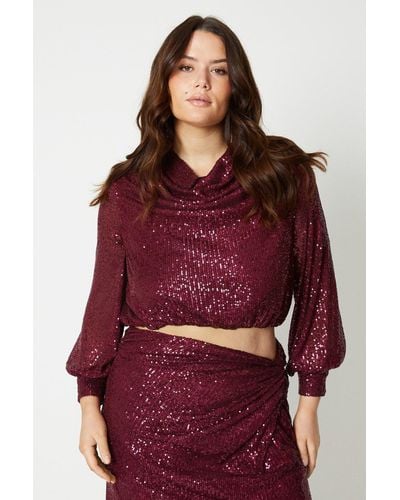 Coast Plus Sequin Long Sleeve Top - Red