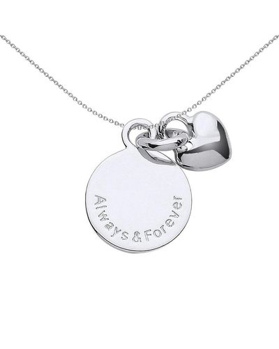 Jewelco London Sterling Silver Always & Forever Love Heart Disc Link Charm - Metallic
