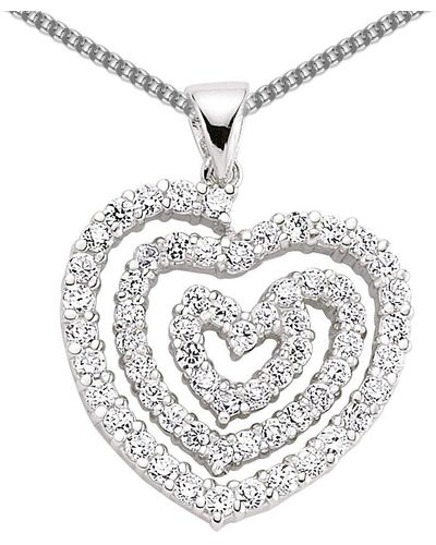 Jewelco London Silver Cz Love Heart Spiral Pendant Necklace 18 Inch - Metallic