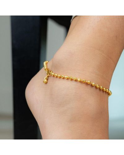 The Colourful Aura Golden Brass Beaded Minimalist Boho Dangle Slim Foot Payal Anklet - Blue