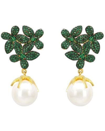 LÁTELITA London Flowers Baroque Pearl Earrings Emerald Green Gold