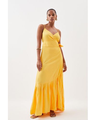 Karen Millen Strappy Tie Waisted Beach Woven Maxi Dress - Yellow