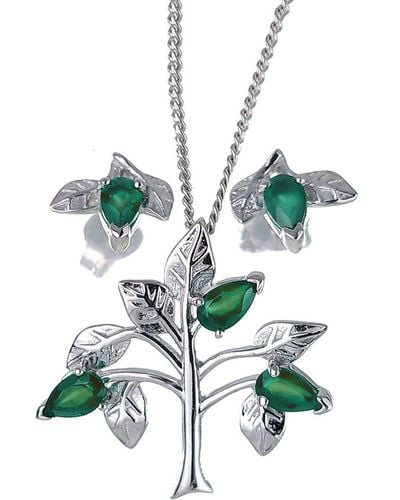 Ojewellery Onyx Tree Of Life Pendant Necklace Stud Earring Set - Metallic