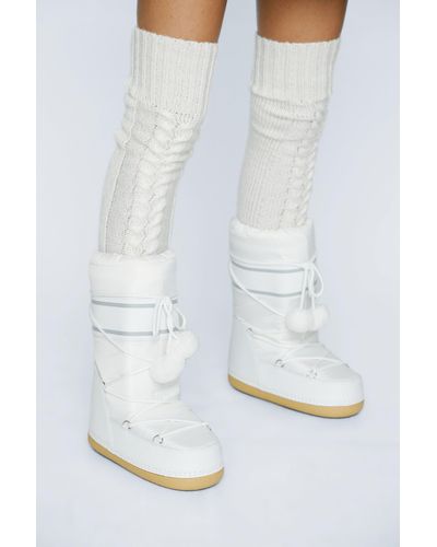 Nasty Gal Lace Up Pom Pom Snow Boots - White