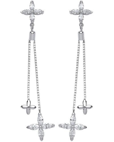 Jewelco London Silver Marquise Cz Shooting Stars Drop Earrings - White
