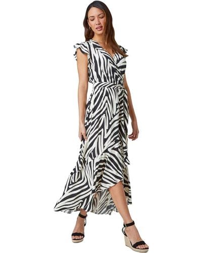 Roman Zebra Print Maxi Wrap Dress - White