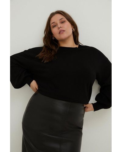 Oasis Plus Size Knitted Slash Neck Jumper - Black