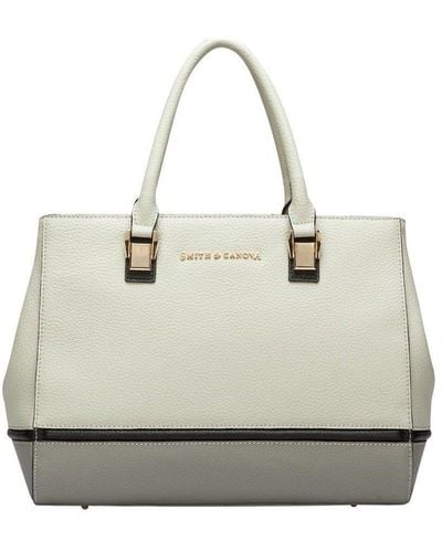 Smith & Canova Two-tone Leather Structured Tote Bag - Natural