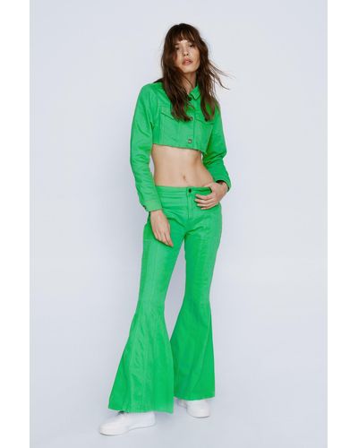 Nasty Gal Mid Rise Flare Seam Detail Jeans - Green
