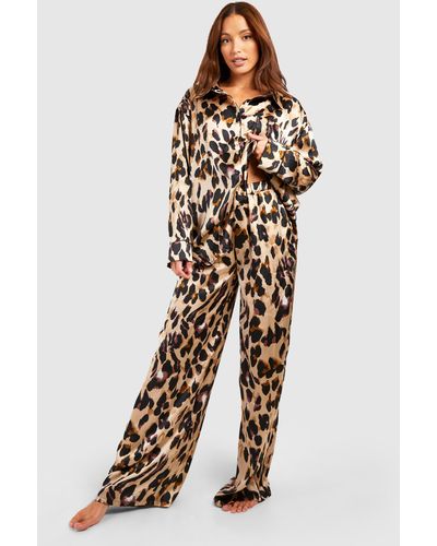 Boohoo Tall Leopard Print Oversized Pyjama Set - Brown