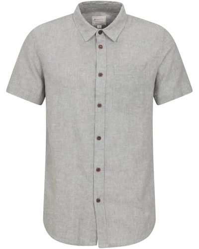 Mountain Warehouse Lowe Cotton Linen Shirt Casual Short Sleeve Summer Top - Grey