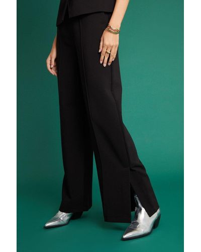 ANOTHER SUNDAY Wide Leg Black Split Side Trouser With Front Seam - Green