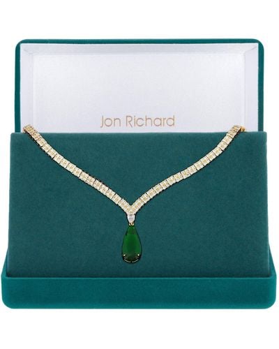 Jon Richard Gift Packaged Gold Plate And Emerald Green Cubic Zirconia Statement Necklace - Blue