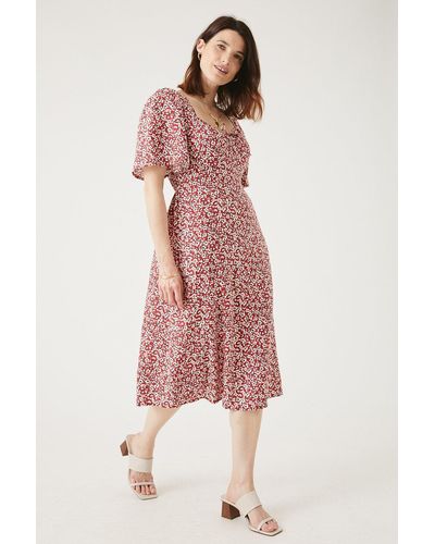 MAINE Red Ditsy Tie Front Midi Dress - Pink