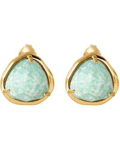 The Fine Collective 18ct Gold Plated Sterling Silver Amazonite Stud Earrings - Green