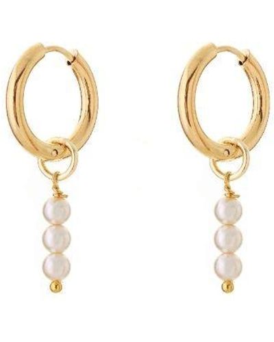 Joy by Corrine Smith Triple Stack Pearl Huggie Earrings Gold Plated - Metallic