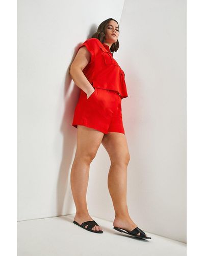 Karen Millen Plus Size Linen Viscose Short - Red