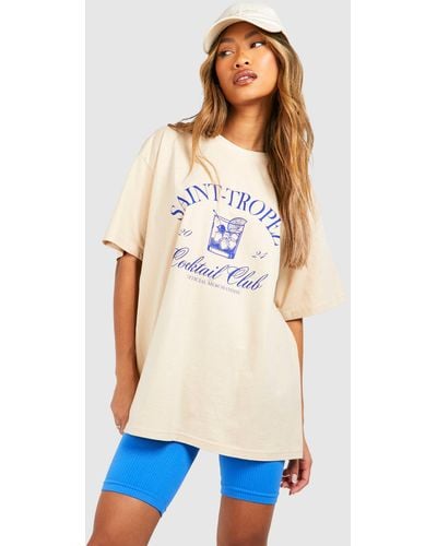 Boohoo Saint Tropez Printed Oversized T-shirt - Blue