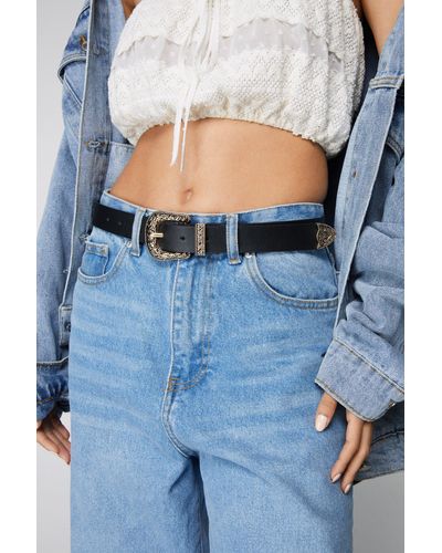 Nasty Gal Western Buckle Belt - Blue