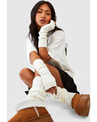 Boohoo Cable Knit Leg & Arm Warmer Multi-pack - White