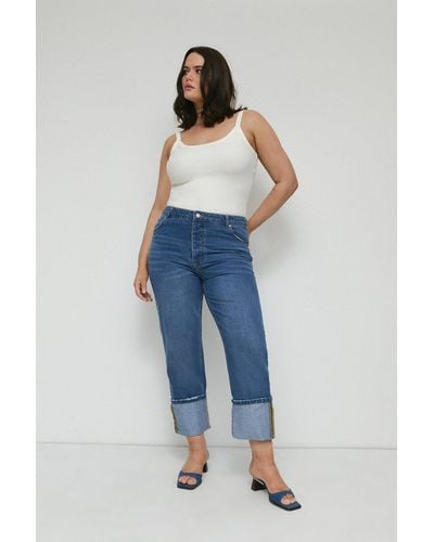Warehouse Plus Size 80s Turn Up Hem Straight Leg Jeans - Blue