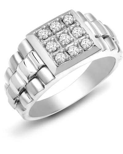 Jewelco London 9ct White Gold 0.5ct Diamond Watch Signet Ring 12mm - 9r253 - Metallic