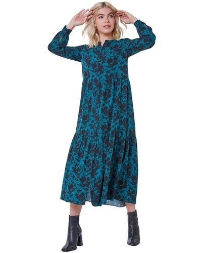 D.u.s.k Floral Print Midi Shirt Dress - Blue
