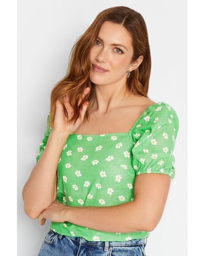 Long Tall Sally Tall Floral Print Linen Blend Top - Green