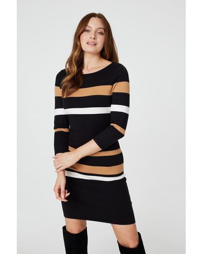 Izabel London Striped Bodycon Knit Dress - Black