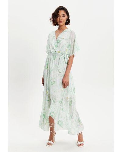 Liquorish Embroidery Detail Double Breasted Summer Dress - Green