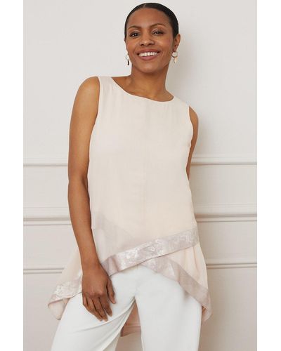 Wallis Foil Trim Sleeveless Double Layer Shell Top - Natural