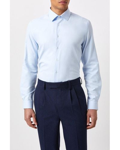Burton Tailored Fit Blue Herringbone Texture Smart Shirt
