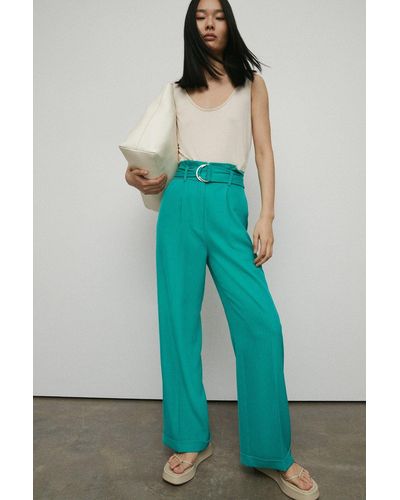 Warehouse Paperbag Wide Leg Trousers - Green