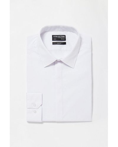 DEBENHAMS White Easy Iron Long Sleeve Slim Fit Shirt