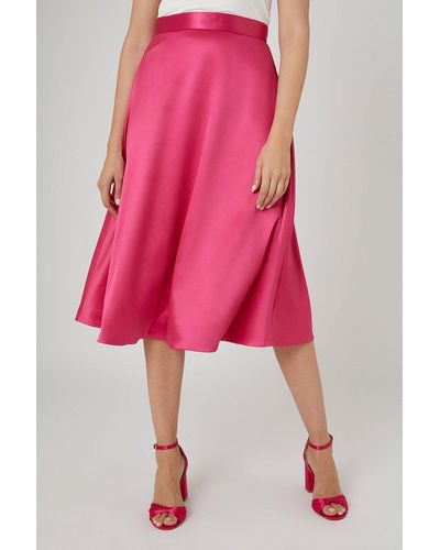 Wallis Premium Satin A Line Skirt - Pink