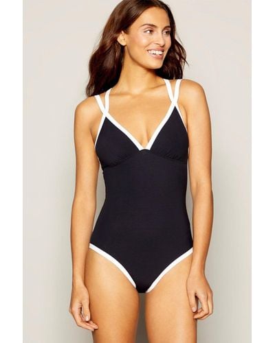 DEBENHAMS Tipped Non-wired Padded Swimsuit - Blue