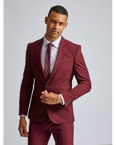 Burton Burgundy Stretch Skinny Fit Suit Jacket - Red
