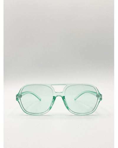 SVNX Clear Plastic Frame Navigator Sunglasses - Green