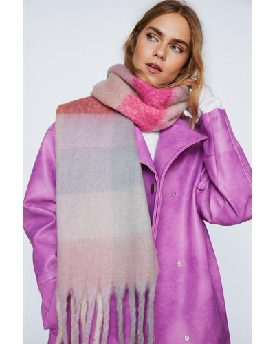 Nasty Gal Knitted Oversized Checked Scarf - Pink