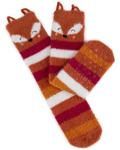 Totes Single Pack Of Fox Print Novelty Treaded Supersoft Socks - Red
