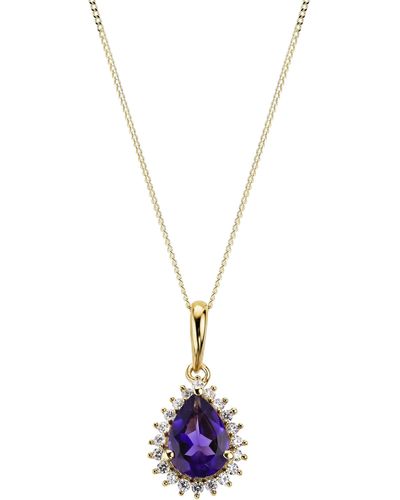 The Fine Collective 9ct Yellow Gold Amethyst And Diamond Cluster Pendant Necklace - Metallic