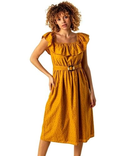 Roman Broderie Belted Bardot Dress - Orange