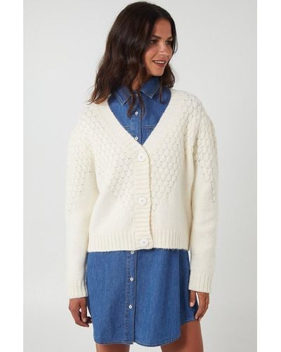 Blue Vanilla Bubble Knit Button Front Cardigan - White