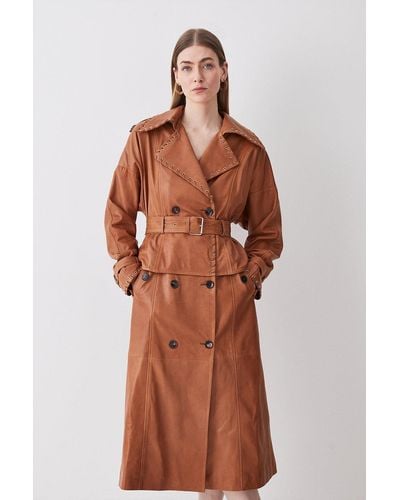 Karen Millen Leather Multi Way Belted Trench - Brown