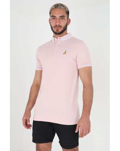Brave Soul 'glover' Short Sleeve Jacquard Collar Jersey Polo Shirt - Pink